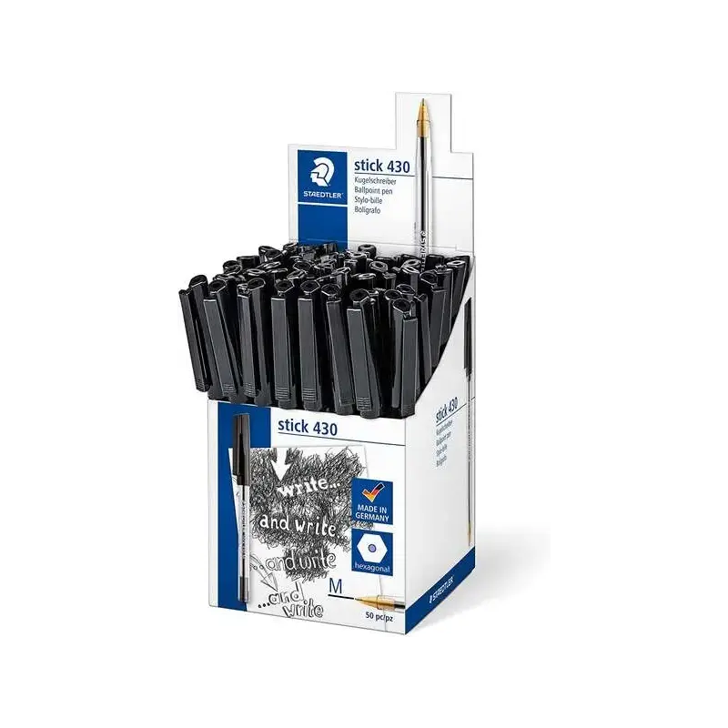 Staedtler Stick 430 Boligrafo con Capuchon - Punta 0.35mm - Tinta Endeleble - Color Negro | Ahorro Imprimiendo