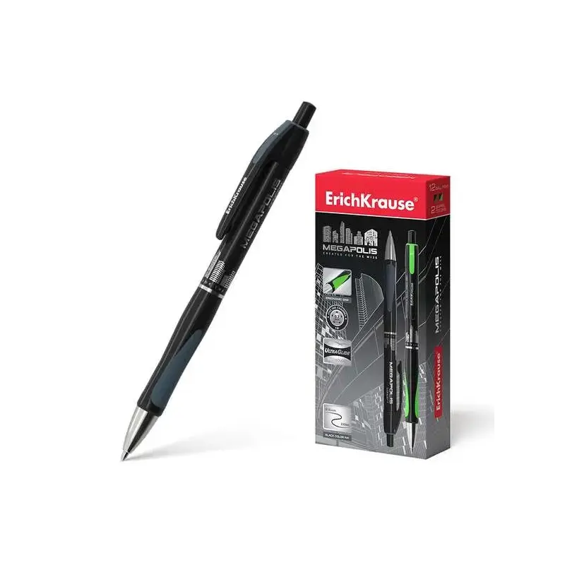 Erichkrause Boligrafo Automatico Megapolis Concept - Cuerpo Satinado Redondo - Zona de Agarre Ergonomica - Punta de 5 Canales -