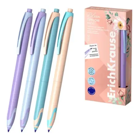Erichkrause Bloom TipFlow Matic Pastel Boligrafo Retractil - Punta de Bola 0.5mm - Trazo de 0.4mm - Tinta Azul - Cuerpo en Color