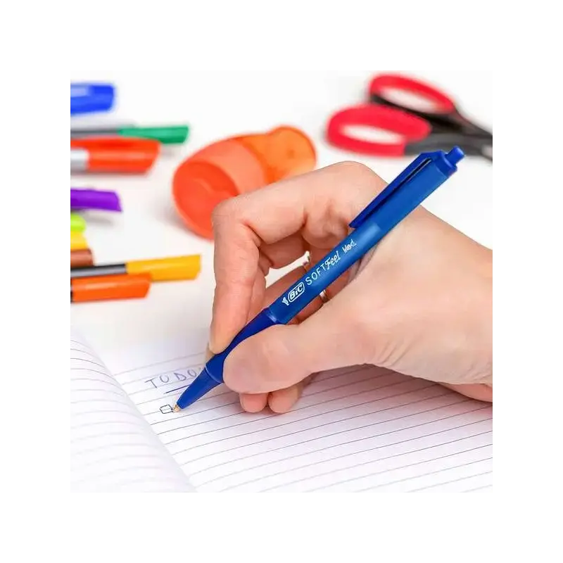 Bic Soft Feel Boligrafo Retractil - Punta Media de 1mm - Cuerpo Translucido con Grip - Color Azul | Ahorro Imprimiendo