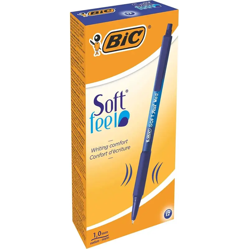 Bic Soft Feel Boligrafo Retractil - Punta Media de 1mm - Cuerpo Translucido con Grip - Color Azul | Ahorro Imprimiendo
