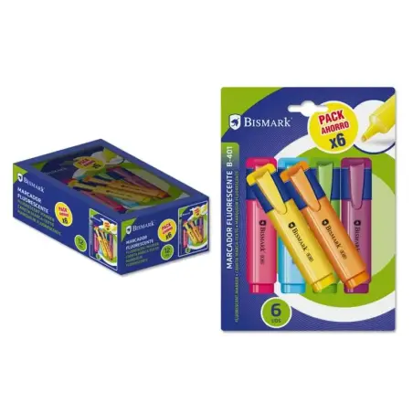 Bismark Pack de 6 Marcadores Fluorescentes Neon - Tinta de Secado Rapido - Ideal para Subrayar y Resaltar - Diseño Ergonomico -