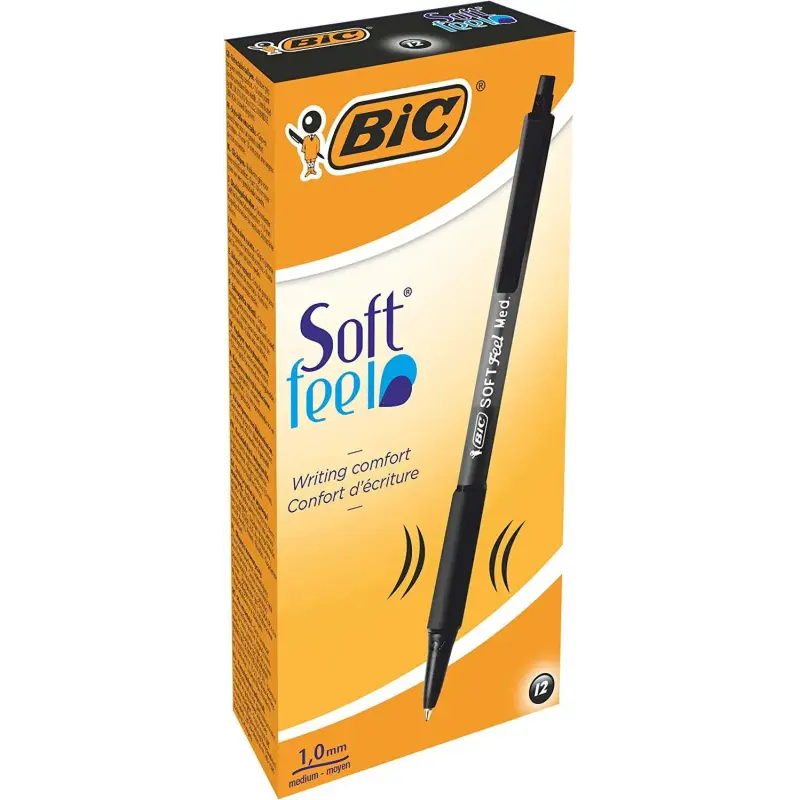 Bic Soft Feel Boligrafo Retractil - Punta Media de 1mm - Cuerpo Translucido con Grip - Color Negro | Ahorro Imprimiendo