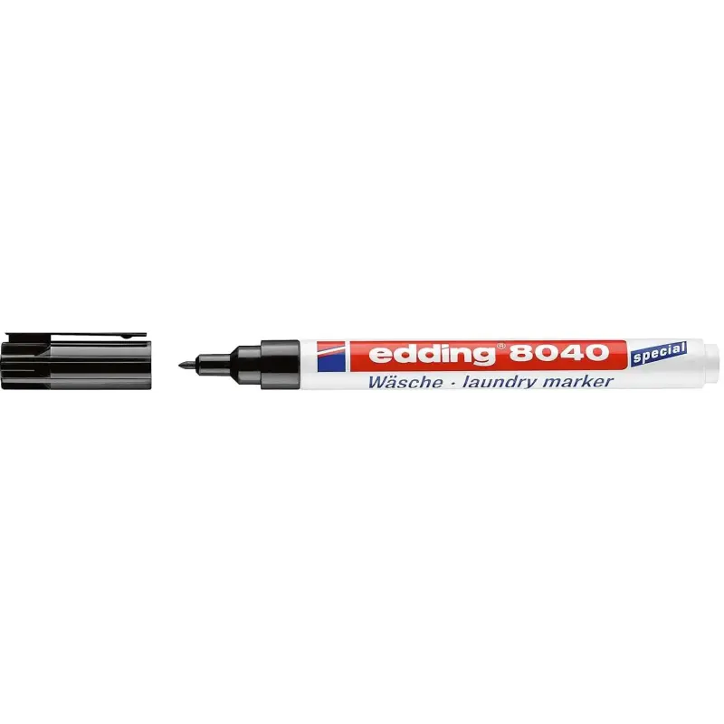 Edding 8040 Rotulador Permanente para Tejido - Punta Redonda - Trazo 1mm - Capuchon con Clip - Secado Rapido - Color Negro | Aho