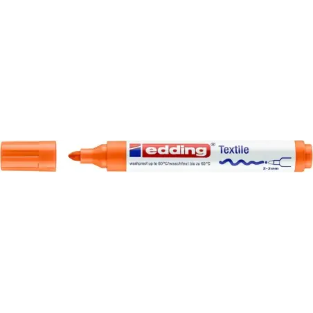 Edding 4500 Rotulador Permanente para Textil - Punta Redonda - Trazo entre 2 y 3mm - Olor Neutro - Secado Rapido - Color Naranja