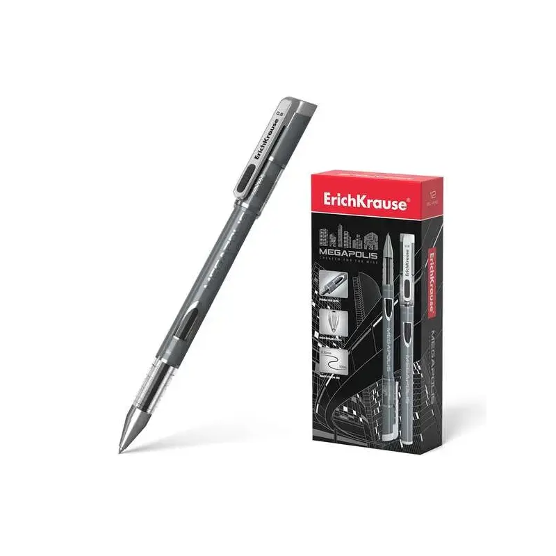 Erichkrause Megapolis Gel Boligrafo Tinta Gel - Punta de 0.5mm - Cuerpo Redondo Opaco - Ventanilla de Control de Tinta - Color N