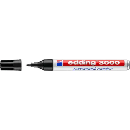 Edding 3000 Rotulador Permanente - Punta Redonda de 1.5mm - Trazo entre 1.5 y 3mm - Recargable - Secado Rapido - Color Negro | A