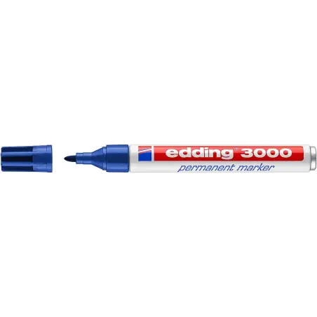Edding 3000 Rotulador Permanente - Punta Redonda de 1.5mm - Trazo entre 1.5 y 3mm - Recargable - Secado Rapido - Color Azul | Ah