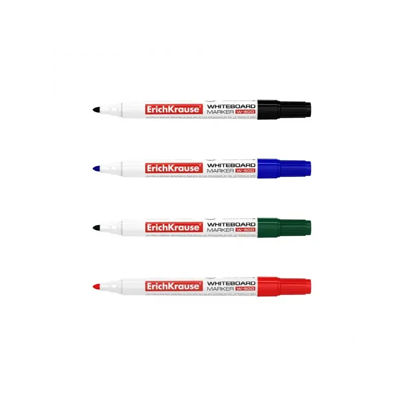 Erichkrause W-500 Pack de 4 Rotuladores para Pizarra Blanca - Punta en Forma de Bala - Trazo de 0.8 a 2.5mm - Tinta a Base de Al