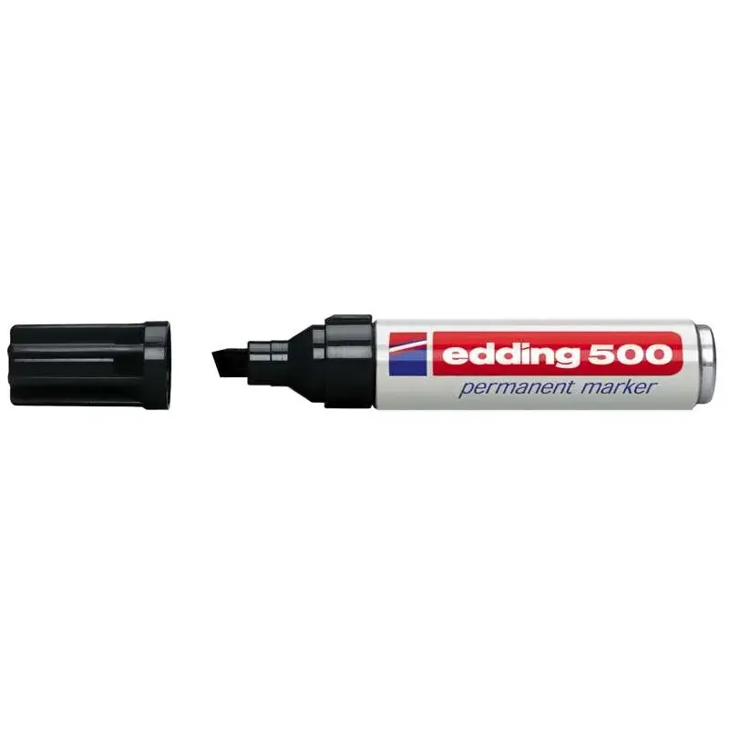 Edding 500 Rotulador Permanente - Punta Biselada - Trazo entre 2 y 7 mm. - Recargable - Secado Instantaneo - Color Negro | Ahorr
