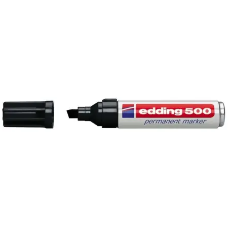 Edding 500 Rotulador Permanente - Punta Biselada - Trazo entre 2 y 7 mm. - Recargable - Secado Instantaneo - Color Negro | Ahorr