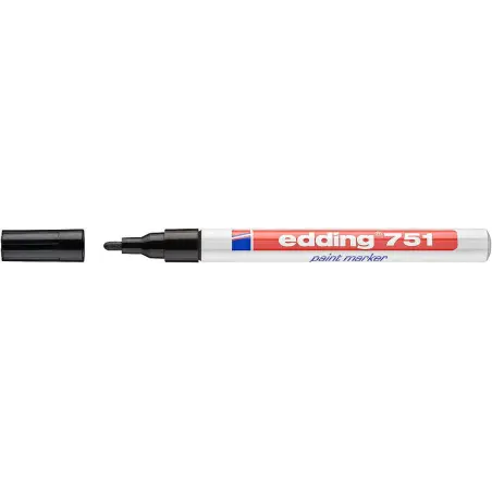 Edding 751 Rotulador Permanente - Punta Redonda - Trazo entre 1 y 2 mm. - Tinta Opaca - Secado Rapido - Color Negro | Ahorro Imp