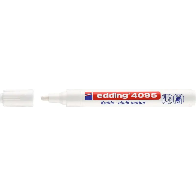 Edding 4095 Rotulador de Tiza Liquida - Punta Redonda - Trazo entre 2 y 3mm - Olor Neutro - Color Blanco | Ahorro Imprimiendo