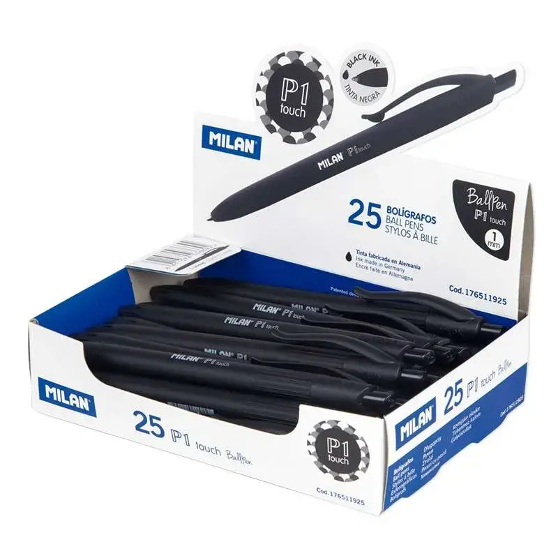 Milan P1 Touch Boligrafo de Bola Retractil - Punta Redonda 1mm - Tinta de Aceite - Escritura Suave - 1.200m de Escritura - Color