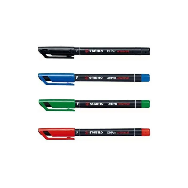 Stabilo OHPen Pack de 4 Rotuladores Permanentes - Punta Fina - Trazo de 0.7mm - Agarre Antideslizante - Tapon Ventilado - Colore