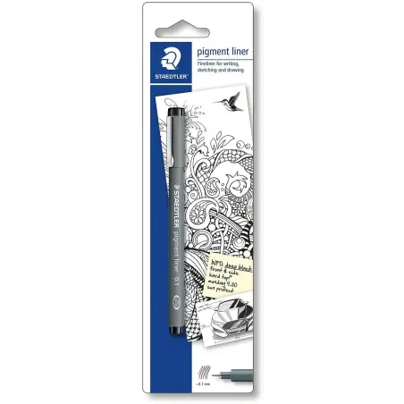 Staedtler Pigment Liner 308 Blister con Rotulador Calibrado - Trazo 0.2mm - Punta Engarzada en Metal - Color Negro | Ahorro Impr