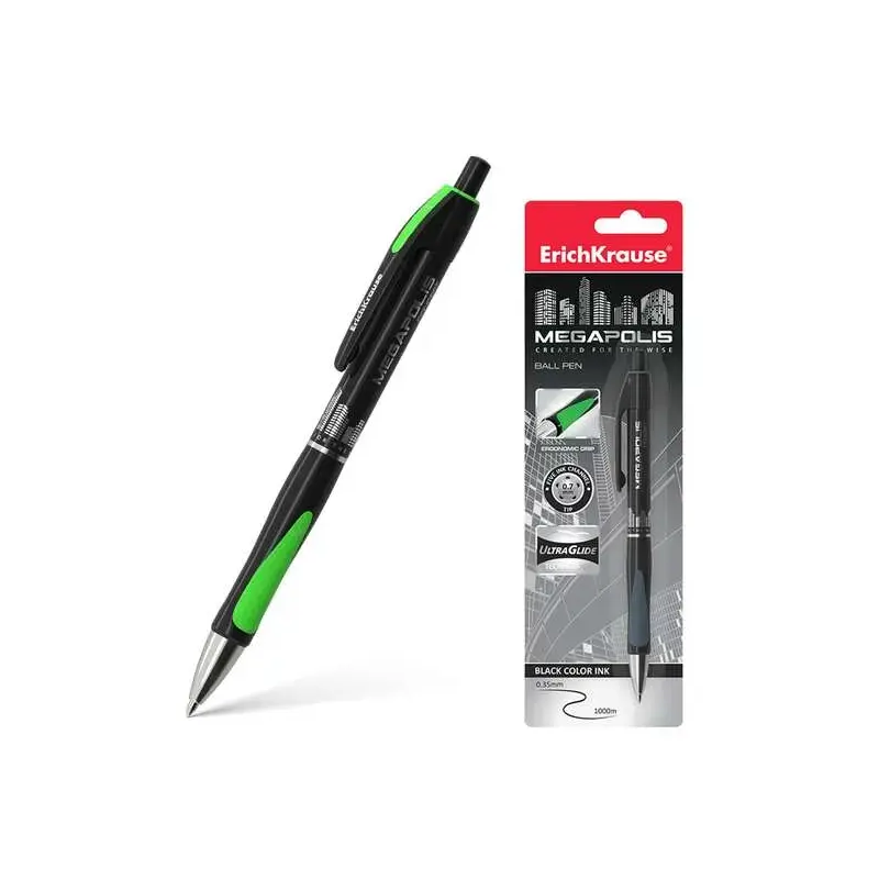 Erichkrause Boligrafo Automatico Megapolis Concept - Cuerpo Satinado Redondo - Zona de Agarre Ergonomica - Punta de 5 Canales -