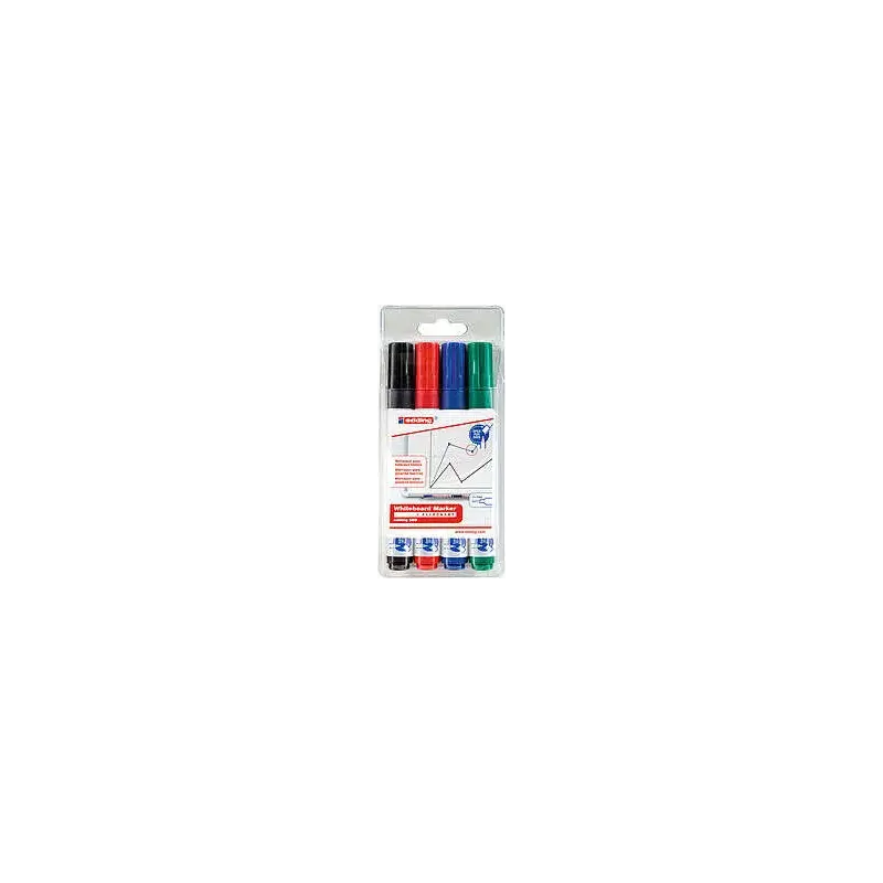 Edding 660 Pack de 4 Rotuladores para Pizarra Blanca - Punta Redonda - Trazo entre 1.5 y 3mm - Recargable - Secado Rapido - Colo