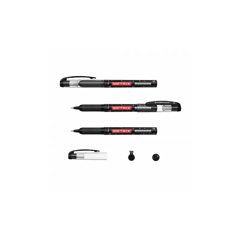 Erichkrause Metrix Boligrafo Tinta Gel - Punta 0.5mm - Agarre de Goma - Capuchon con Clip - Secado Rapido - Color Negro | Ahorro