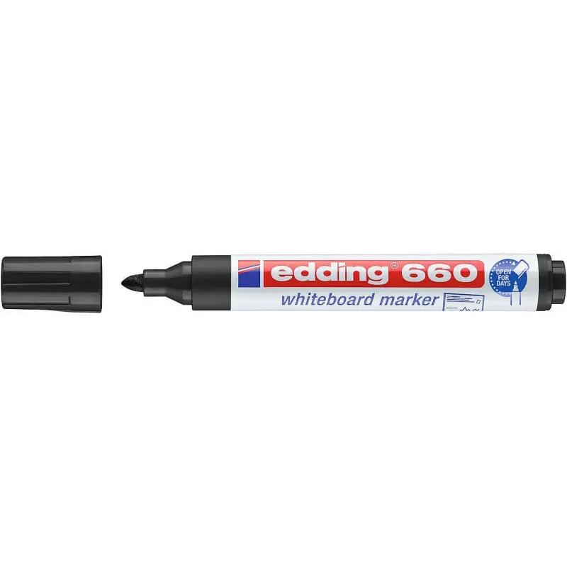 Edding 660 Pack de 4 Rotuladores para Pizarra Blanca - Punta Redonda - Trazo entre 1.5 y 3mm - Recargable - Secado Rapido - Colo