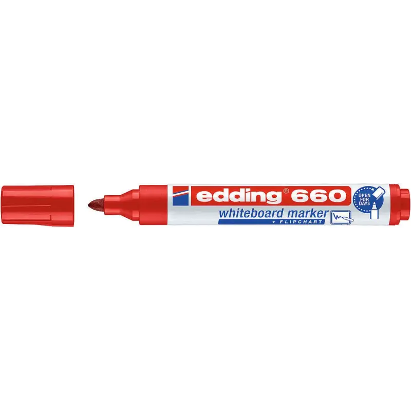 Edding 660 Pack de 4 Rotuladores para Pizarra Blanca - Punta Redonda - Trazo entre 1.5 y 3mm - Recargable - Secado Rapido - Colo