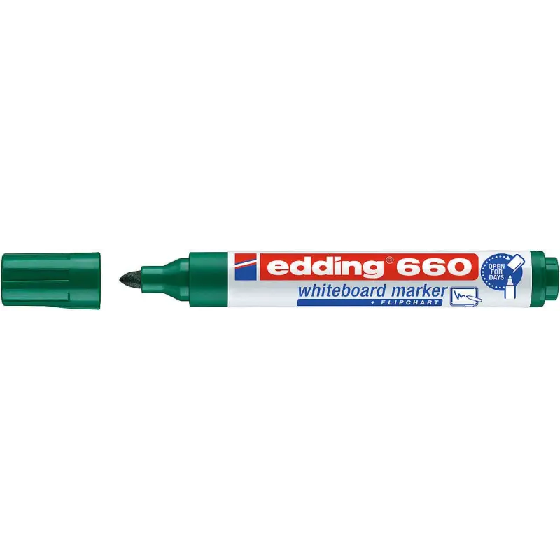Edding 660 Pack de 4 Rotuladores para Pizarra Blanca - Punta Redonda - Trazo entre 1.5 y 3mm - Recargable - Secado Rapido - Colo