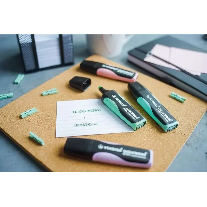 Stabilo Green Boss Pastel Pack de 4 Marcadores Fluorescentes - Fabricado con un 83% de Plastico Reciclado - Trazo entre 2 y 5mm