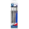 Staedtler Pigment Liner 308 Pack de 3 Rotuladores Calibrados 0,2 0,4 y 0,8mm + 1 Portaminas 0.5mm - Secado Rapido - Color Negro