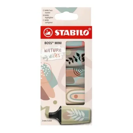 Stabilo Boss Mini Naturevibes Pack de 5 Marcadores Fluorescentes - Trazo entre 2 y 5mm - Tinta con Base de Agua - Antisecado - C