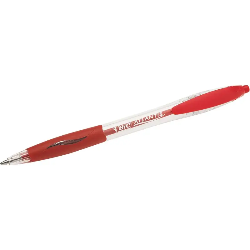 Bic Atlantis Classic Boligrafo Retractil - Punta de 1mm - Cuerpo Transparente con Grip - Color Rojo | Ahorro Imprimiendo