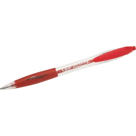 Bic Atlantis Classic Boligrafo Retractil - Punta de 1mm - Cuerpo Transparente con Grip - Color Rojo | Ahorro Imprimiendo