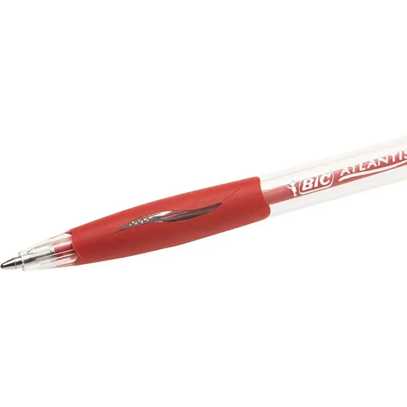 Bic Atlantis Classic Boligrafo Retractil - Punta de 1mm - Cuerpo Transparente con Grip - Color Rojo | Ahorro Imprimiendo