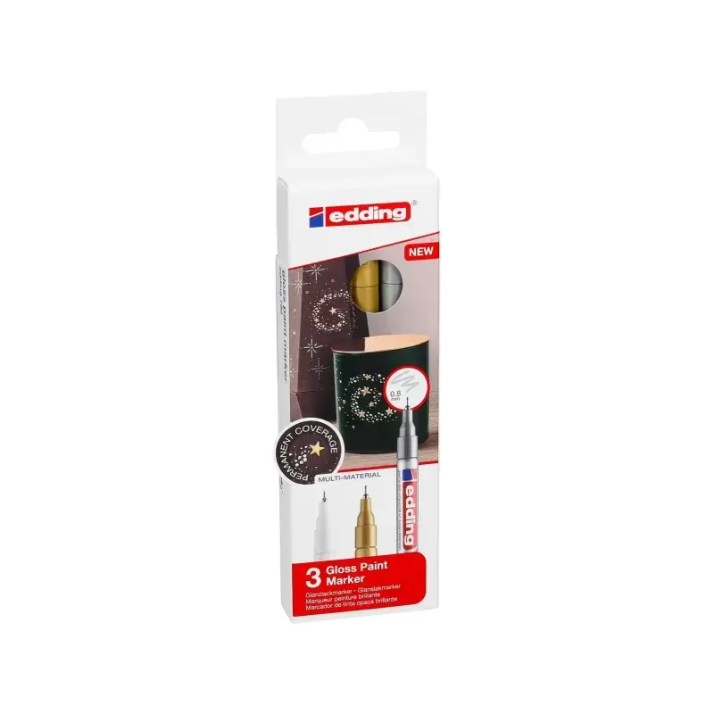 Edding 780 Pack de 3 Rotuladores Permanentes de Tinta Opaca - Punta Redonda - Trazo 0.8mm - Puntas de Recambio Disponibles - Sec