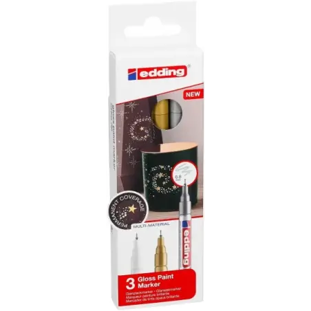 Edding 780 Pack de 3 Rotuladores Permanentes de Tinta Opaca - Punta Redonda - Trazo 0.8mm - Puntas de Recambio Disponibles - Sec