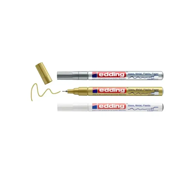 Edding 780 Pack de 3 Rotuladores Permanentes de Tinta Opaca - Punta Redonda - Trazo 0.8mm - Puntas de Recambio Disponibles - Sec