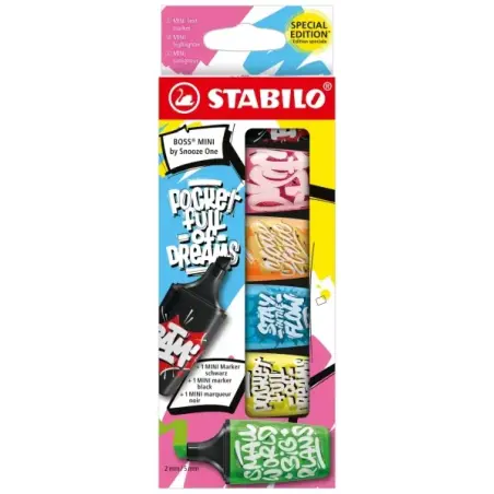 Stabilo Boss Mini by Snooze One Pack de 6 Mini Marcadores Fluorescentes - Trazo entre 2 y 5mm - Tinta con Base de Agua - Antisec