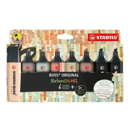 Stabilo Boss Naturecolors Pack de 8 Marcadores - Trazo entre 2 y 5mm - Tinta con Base de Agua - Colores Siena, Beige, Ocre Oscur