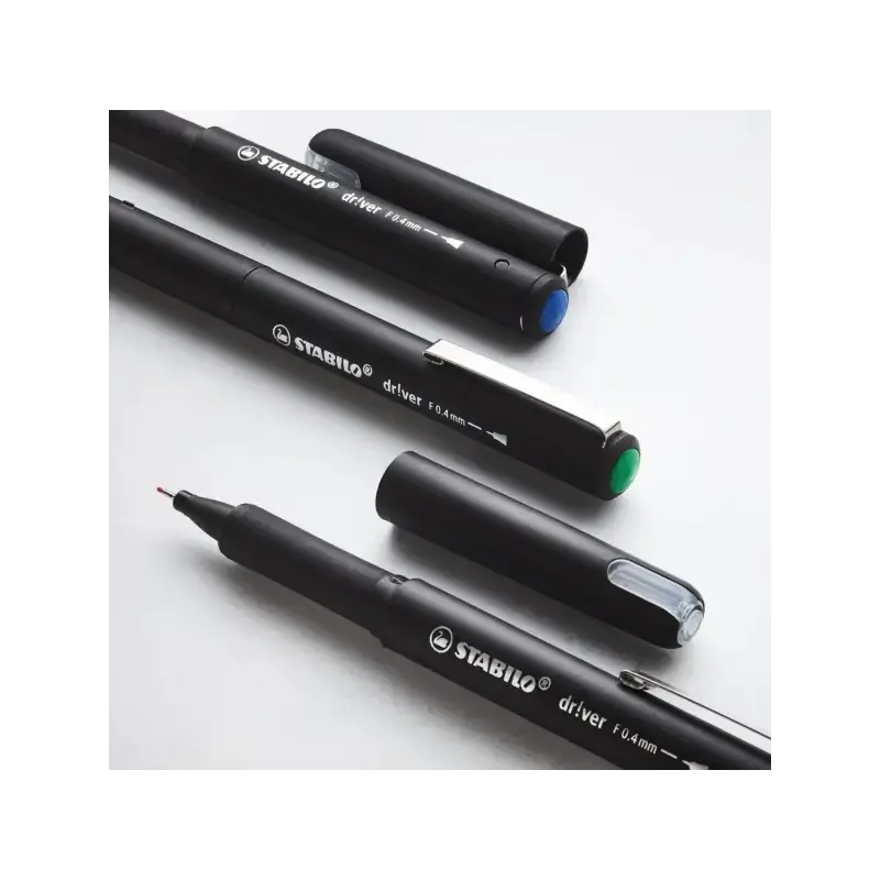 Stabilo Dr!ver Pack de 4 Rotuladores de Punta Fina 0.4mm - Tinta a Prueba de Manchas, Inodora y con Base al Agua - Fabricado con