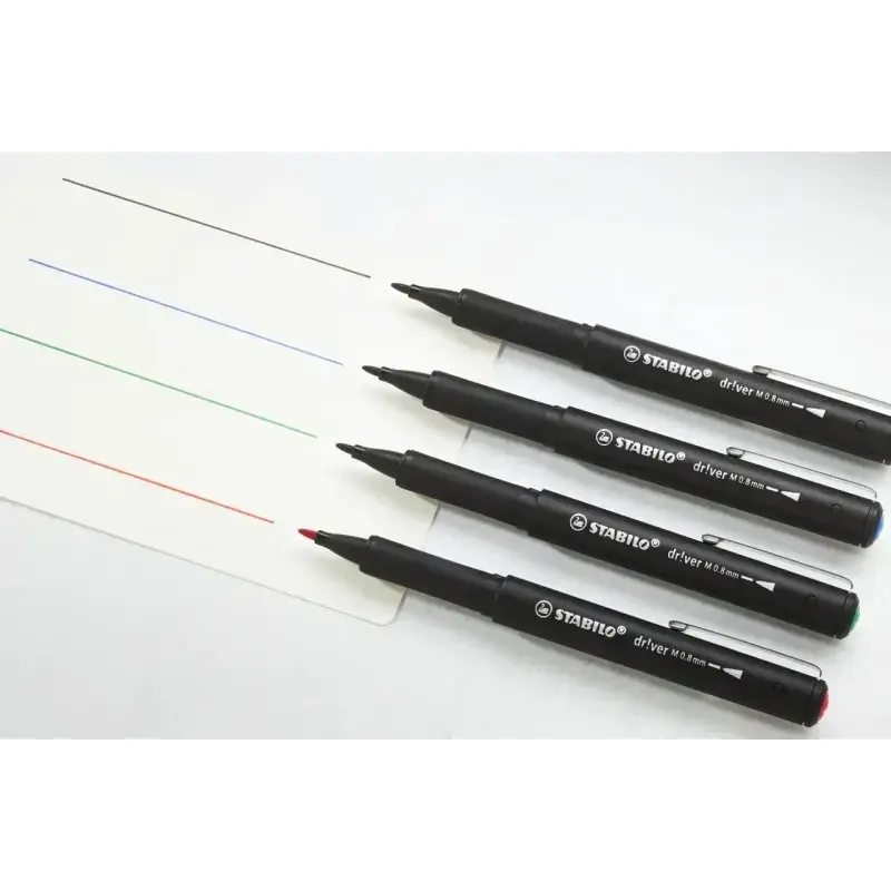 Stabilo Dr!ver Pack de 4 Rotuladores de Punta Media 0.8mm - Tinta a Prueba de Manchas, Inodora y con Base al Agua - Fabricado co