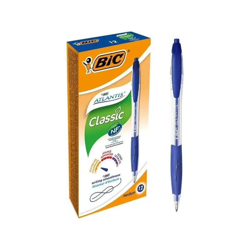 Bic Atlantis Classic Boligrafo Retractil - Punta de 1mm - Cuerpo Transparente con Grip - Color Azul | Ahorro Imprimiendo