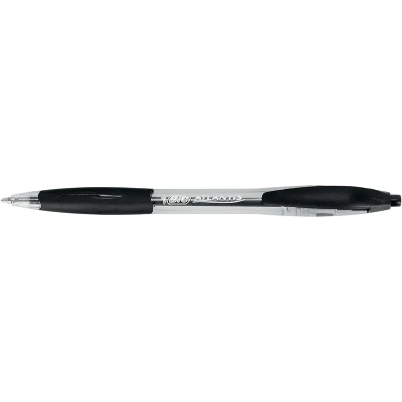 Bic Atlantis Classic Boligrafo Retractil - Punta de 1mm - Cuerpo Transparente con Grip - Color Negro | Ahorro Imprimiendo