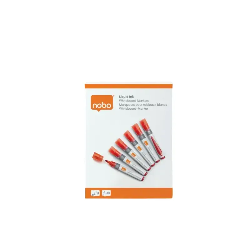 Nobo Pack de 10 Rotuladores para Pizarra Blanca - Punta Redonda 3mm - Tinta Liquida - Ventana para Ver el Nivel de Tinta - Color