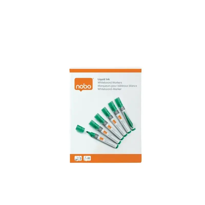 Nobo Pack de 10 Rotuladores para Pizarra Blanca - Punta Redonda 3mm - Tinta Liquida - Ventana para Ver el Nivel de Tinta - Color