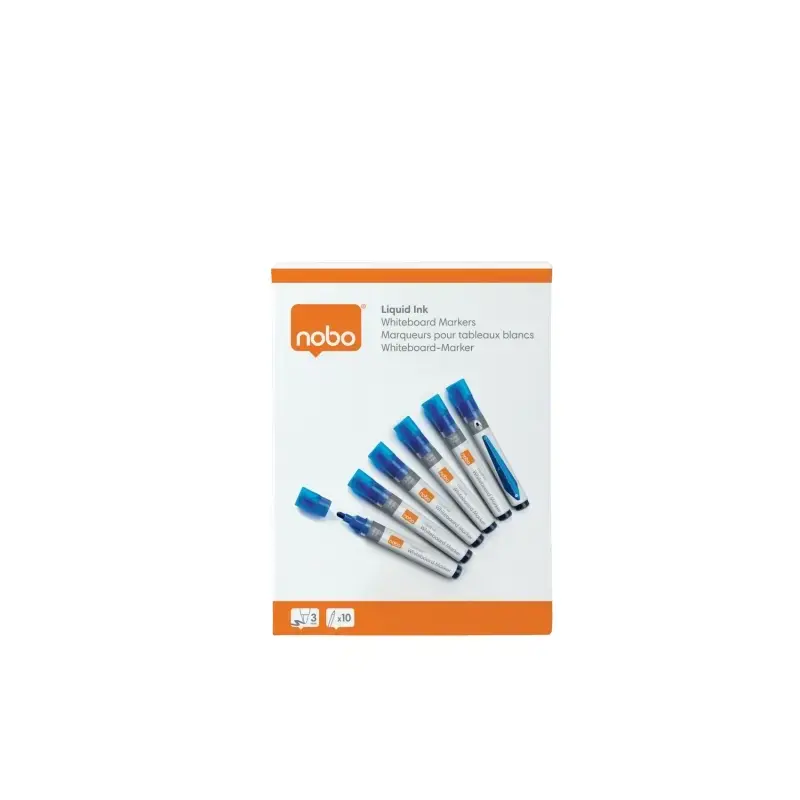 Nobo Pack de 10 Rotuladores para Pizarra Blanca - Punta Redonda 3mm - Tinta Liquida - Ventana para Ver el Nivel de Tinta - Color