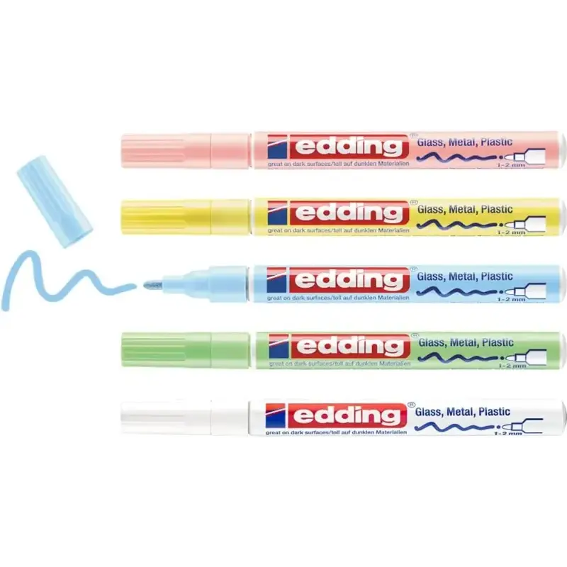 Edding 751 Pack de 5 Rotuladores Permanentes - Punta Redonda - Trazo entre 1 y 2 mm. - Tinta Opaca - Secado Rapido - Colores Sur