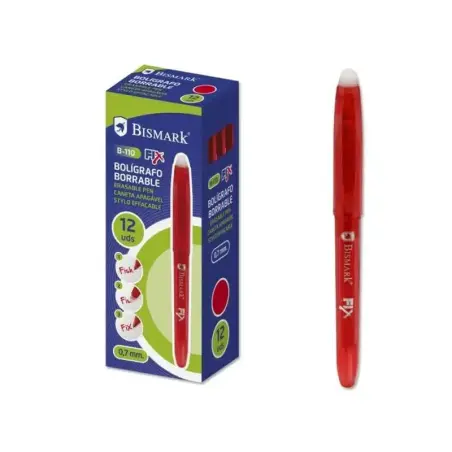 Bismark Fix Boligrafo Borrable - Punta Fina 0.7mm - Con Capuchon - Color Rojo | Ahorro Imprimiendo
