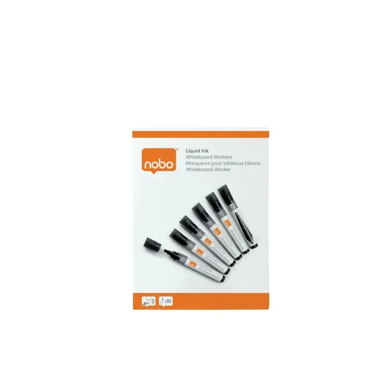 Nobo Pack de 10 Rotuladores para Pizarra Blanca - Punta Redonda 3mm - Tinta Liquida - Ventana para Ver el Nivel de Tinta - Color