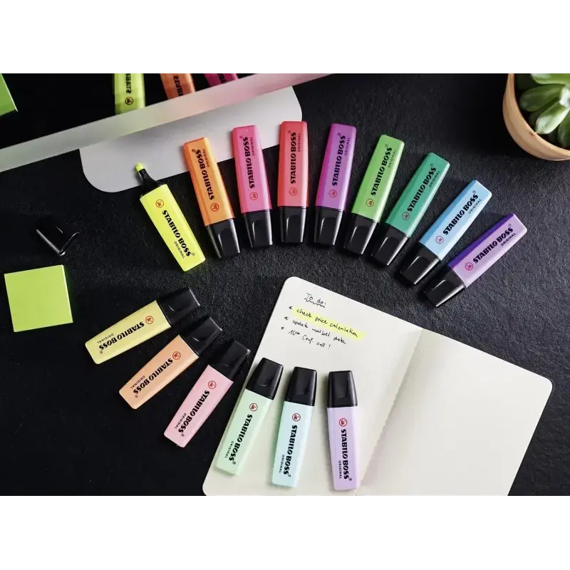 Stabilo Boss 70 Pack de Escritorio de 15 Marcadores Fluorescente - Practica Base para Escritorio - Trazo entre 2 y 5mm - Recarga