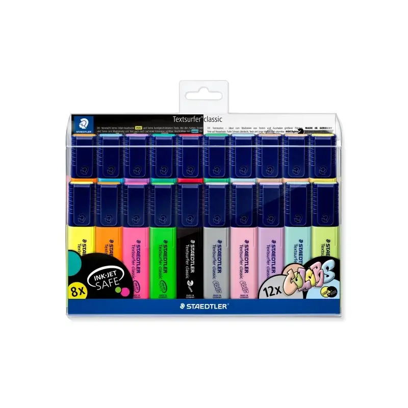 Staedtler Textsurfer Classic 364 Pack de 20 Marcadores Fluorescentes - Punta Biselada 1 - 5mm Aprox - Secado Rapido - Colores Su