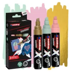Edding X 6900 Pastel Pack de 3 Rotuladores Multisuperficie Permanentes de Tinta Opaca - Punta Biselada con Trazo 2-10mm - Color